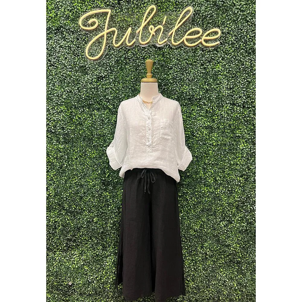 Carys Black Linen Cropped Pants