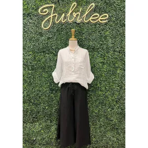 Carys Black Linen Cropped Pants