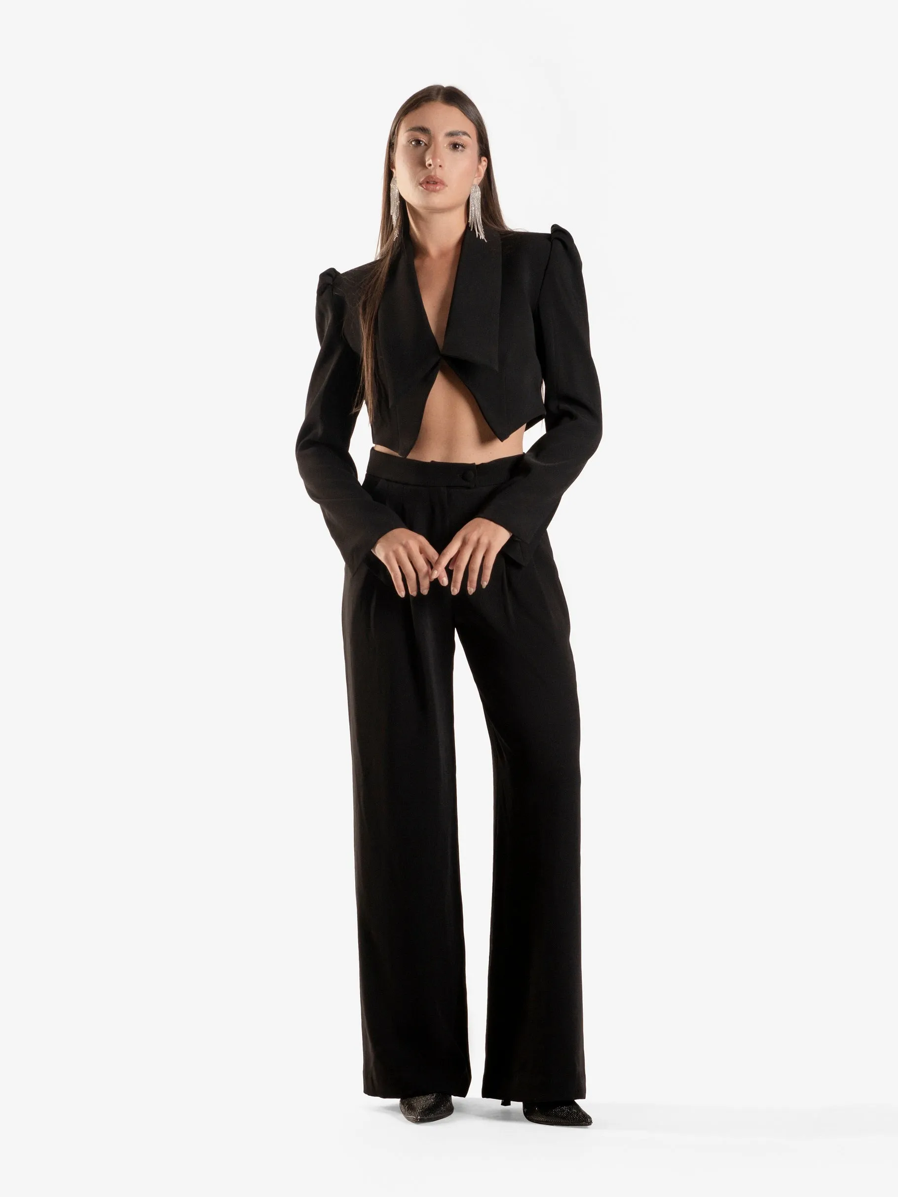 Cascade Cropped Blazer and Palazzo Pants Set