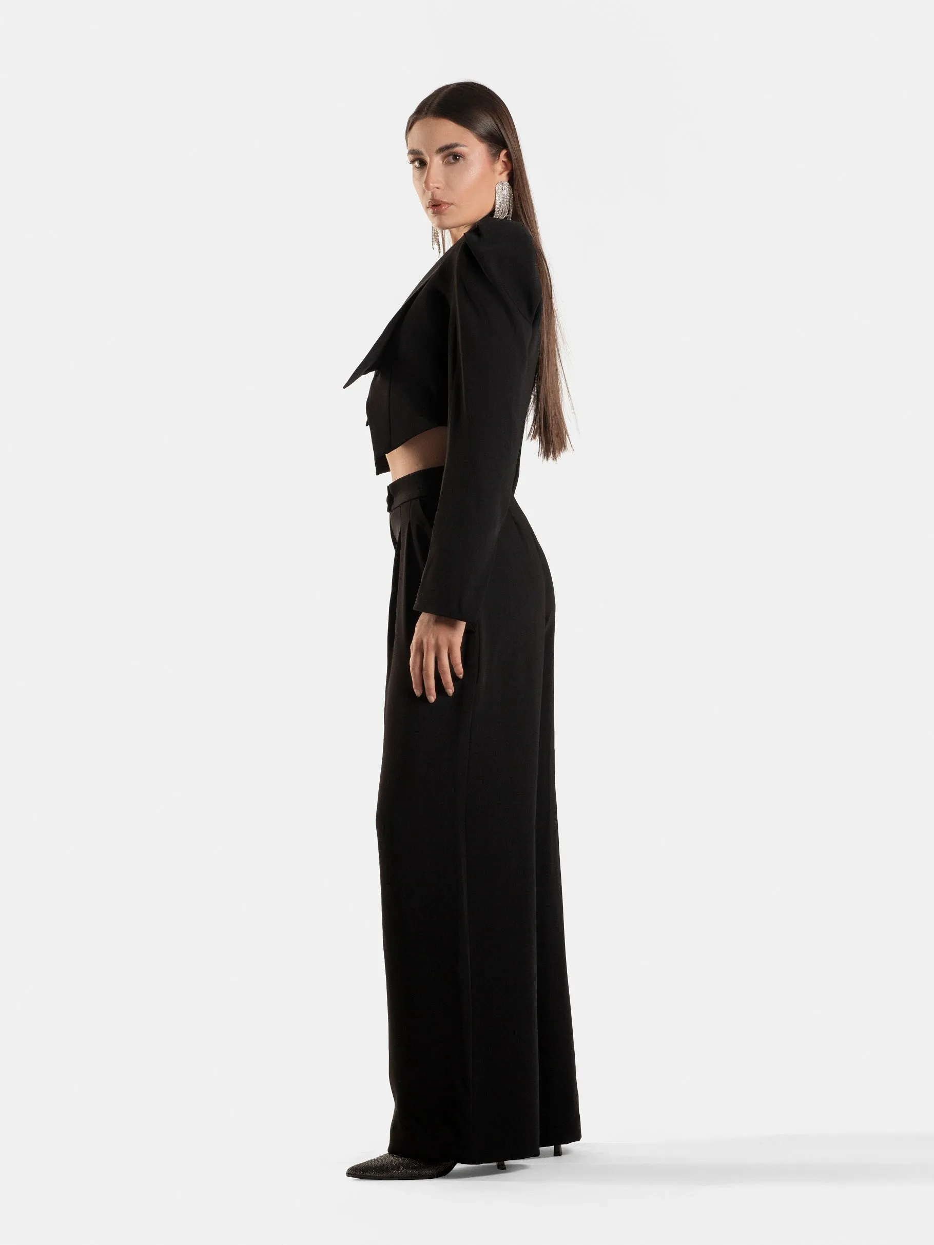 Cascade Cropped Blazer and Palazzo Pants Set