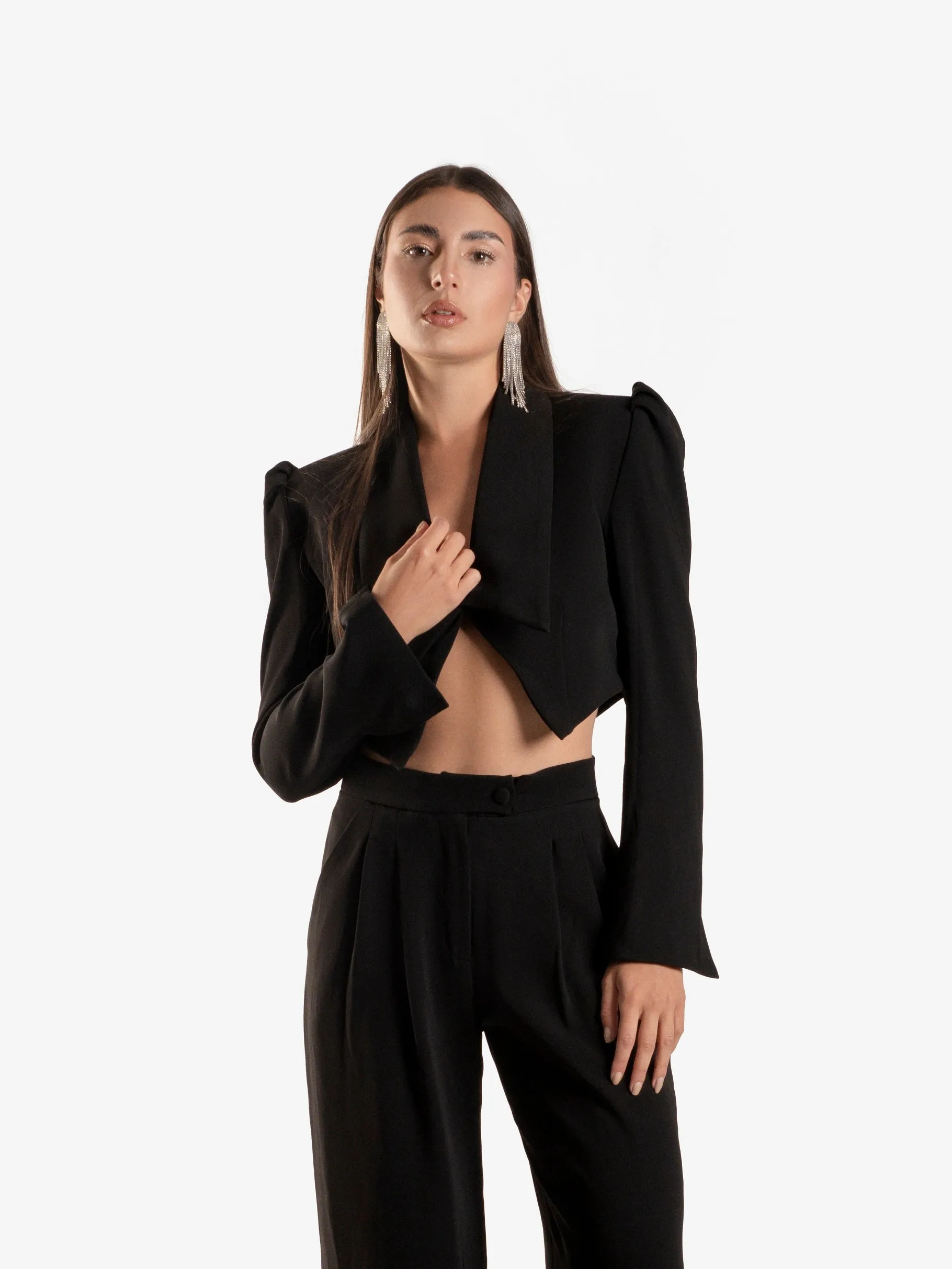 Cascade Cropped Blazer and Palazzo Pants Set
