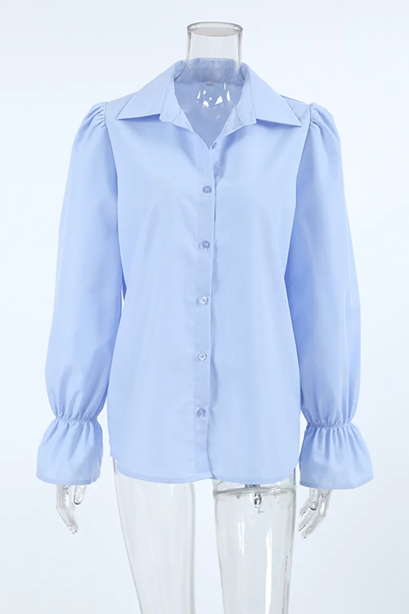 Casual Buttons Patchwork Turndown Collar Blouses
