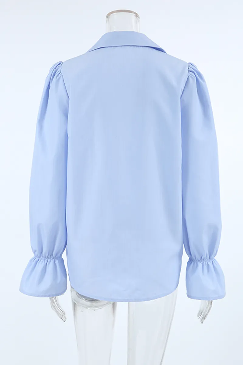 Casual Buttons Patchwork Turndown Collar Blouses