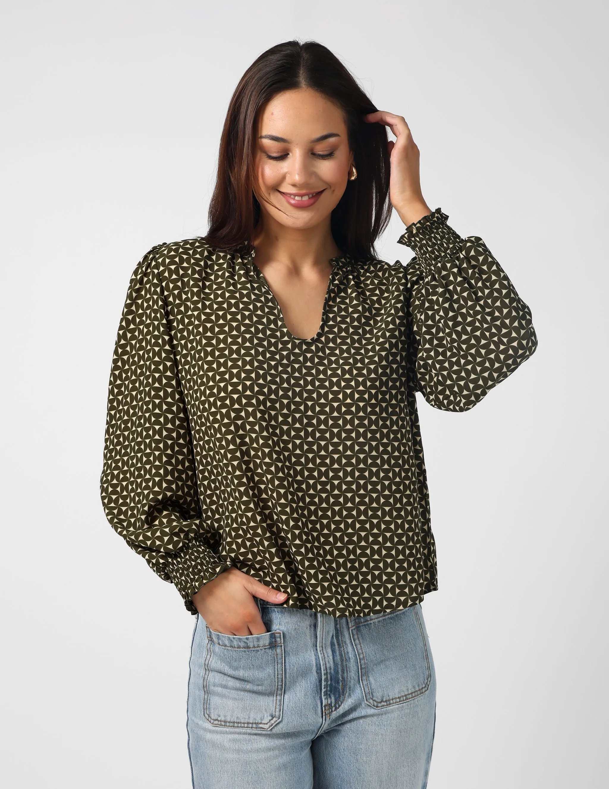 Cecily Blouse - Olive Mosaic