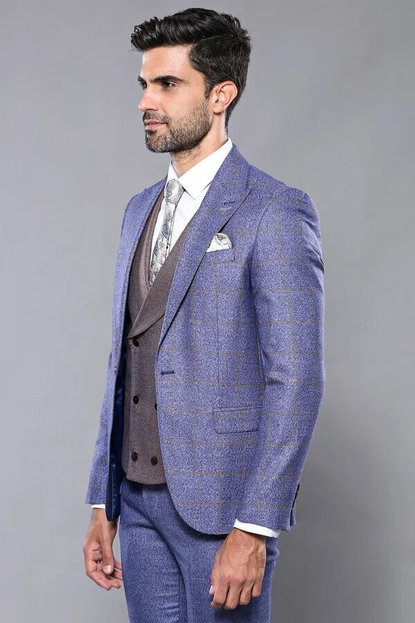 Checked Blue Men's Suit - Wessi