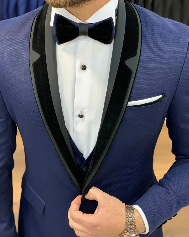 Chic Blue Slim Fit Three Pieces Shawl Lapel Prom Men Suits