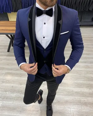 Chic Blue Slim Fit Three Pieces Shawl Lapel Prom Men Suits