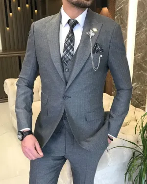 Chic Dark Gray Chevron Three Pieces Peaked Lapel Business Men Suits