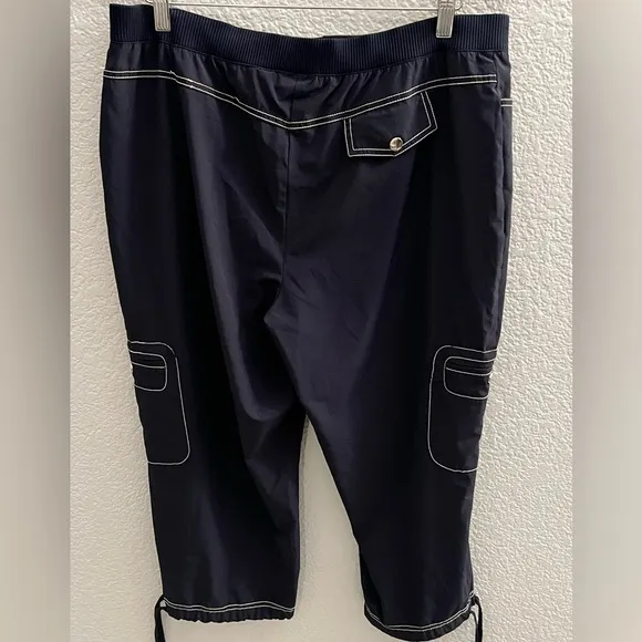 Chico’s Zynergy Nautical Navy Blue Jacket Cropped Pants Set Size Large