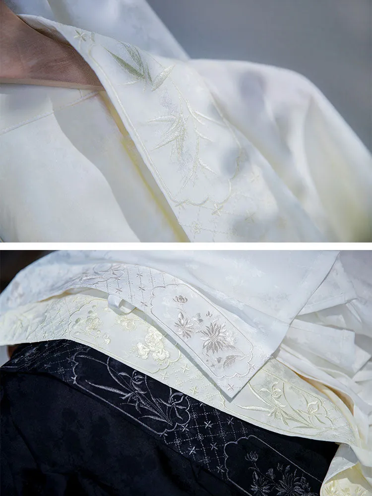 Chinese Style Retro Floral Pattern Embroidery Women's Long Sleeve Mandarin Collar Shirt Hanfu Top