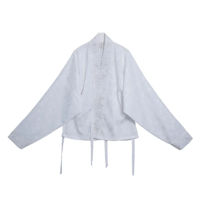 Chinese Style Retro Floral Pattern Embroidery Women's Long Sleeve Mandarin Collar Shirt Hanfu Top