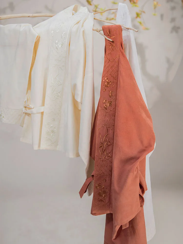 Chinese Style Retro Floral Pattern Embroidery Women's Long Sleeve Mandarin Collar Shirt Hanfu Top