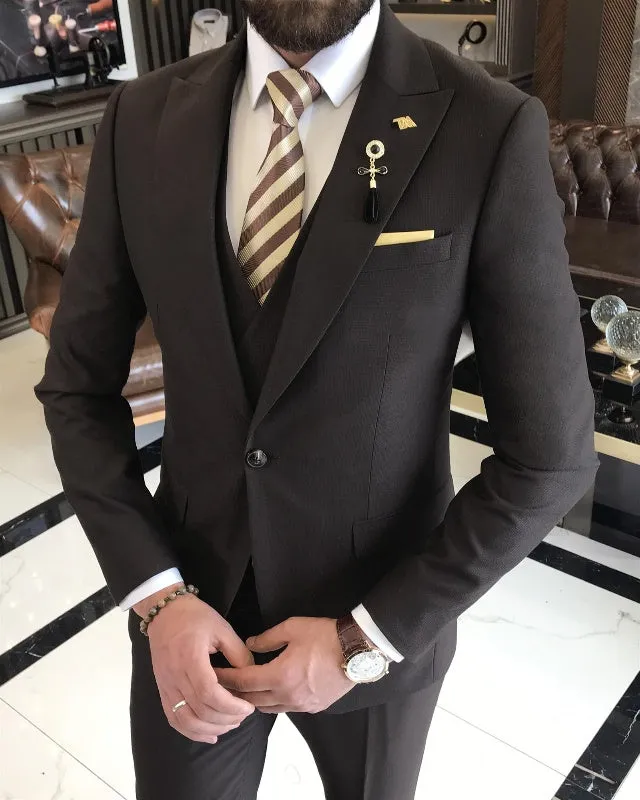 Classic Bespoke Black Slim Fit Three Pieces Peaked Lapel Business Men Suits