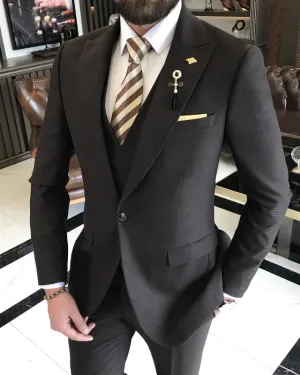 Classic Bespoke Black Slim Fit Three Pieces Peaked Lapel Business Men Suits