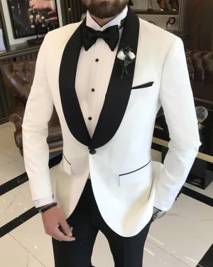 Classic White One Button Shawl Lapel Wedding Men Suit