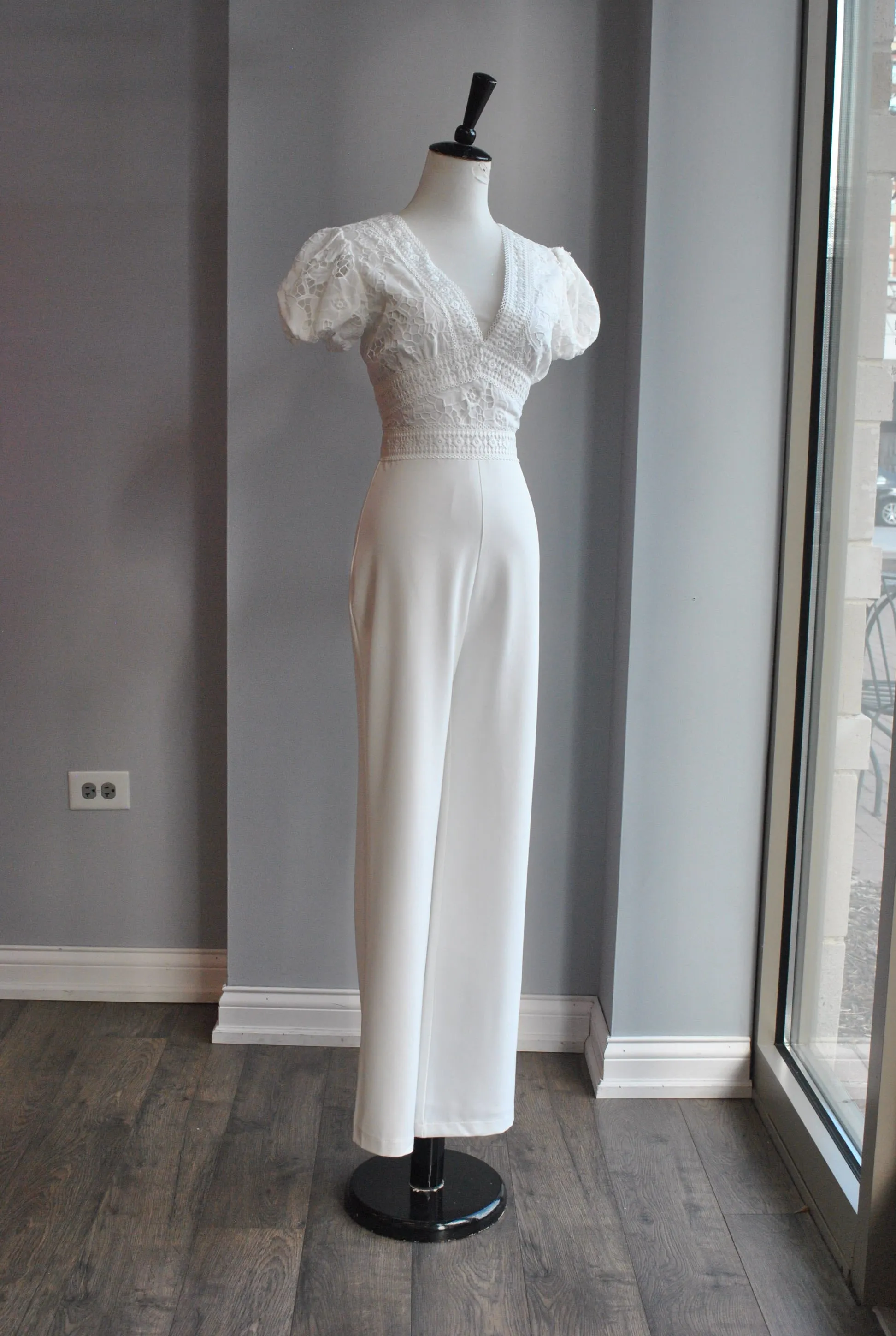CLEARANCE - WHITE JUMPSUIT WITH LACE DETAILS