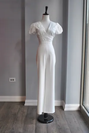 CLEARANCE - WHITE JUMPSUIT WITH LACE DETAILS