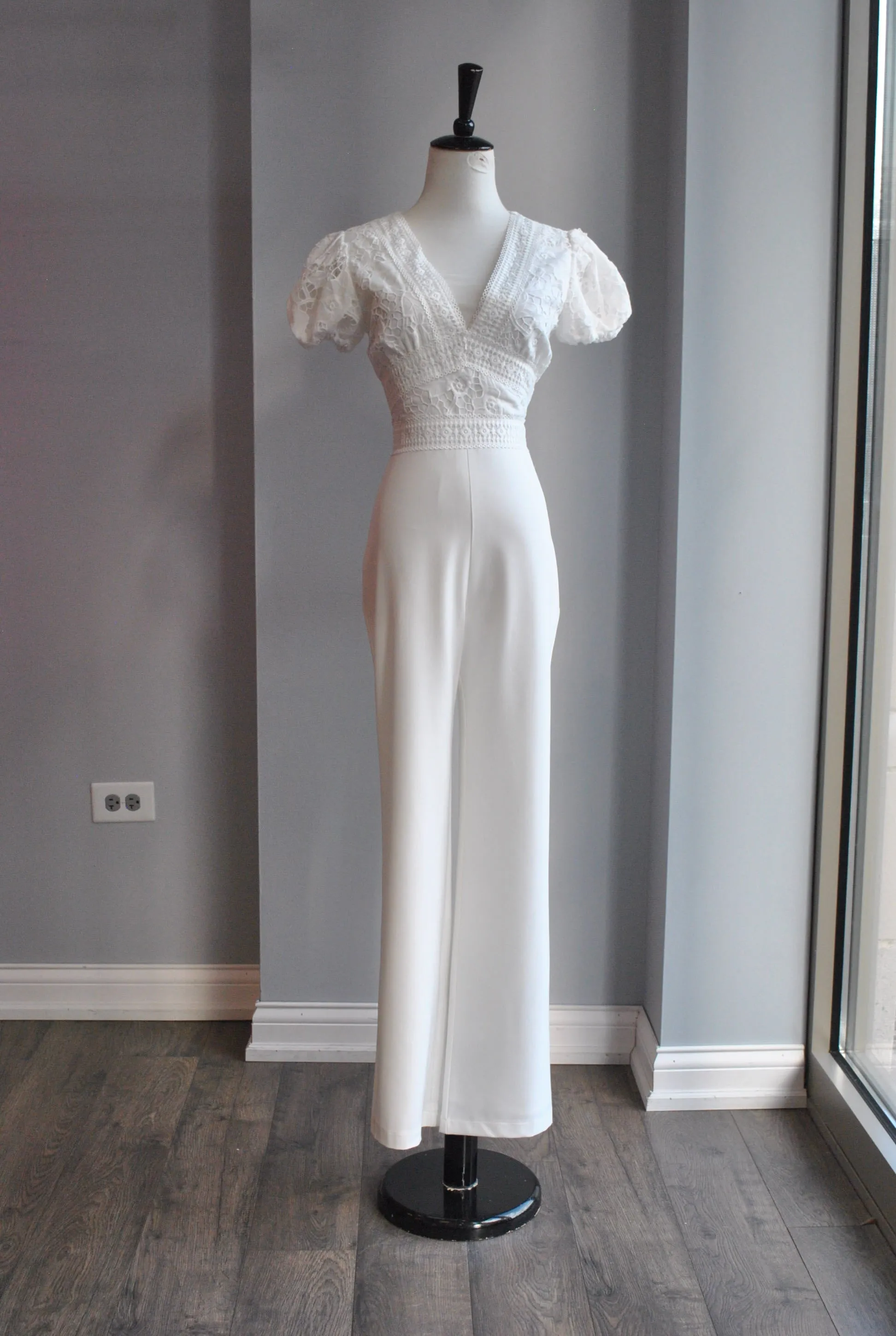 CLEARANCE - WHITE JUMPSUIT WITH LACE DETAILS