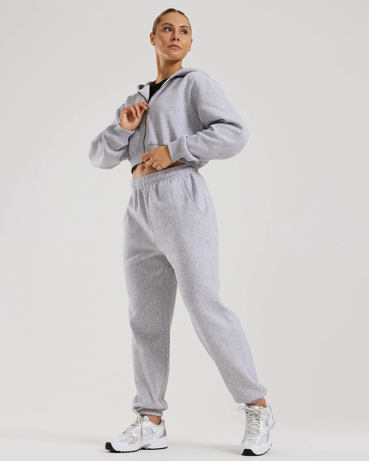 Comfort Cropped Full Zip Hoodie | Silver Grey Marl