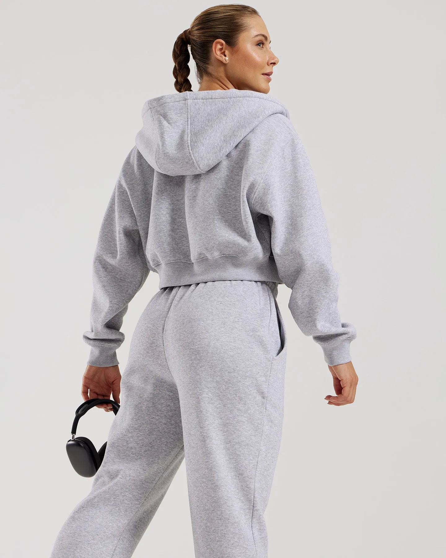 Comfort Cropped Full Zip Hoodie | Silver Grey Marl