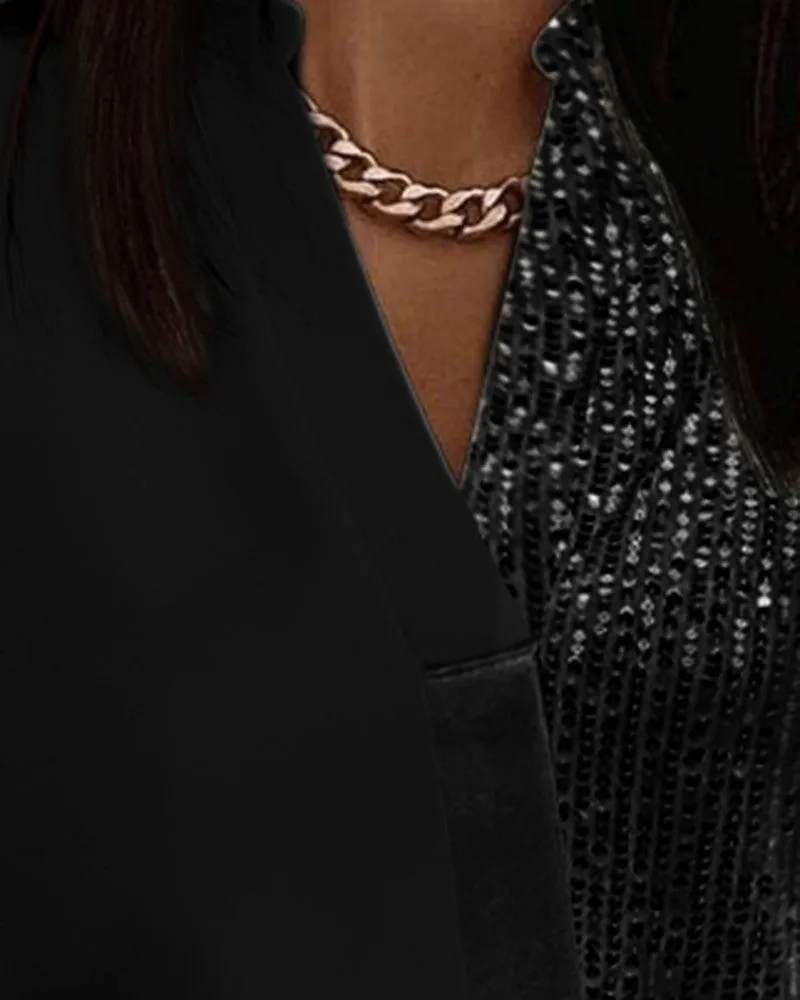 Contrast Sequin Long Sleeve Top