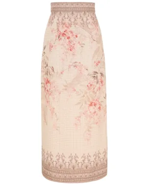 Coral Floral Illuminate Midi Skirt