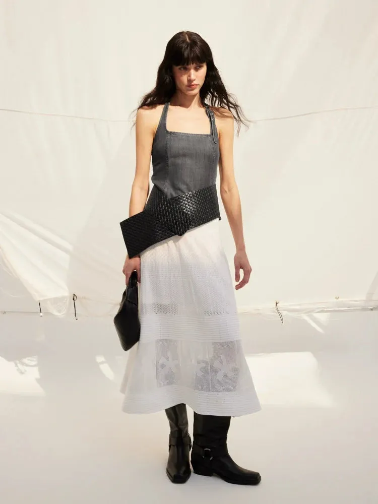 Cotton Jacquard Midi Skirt