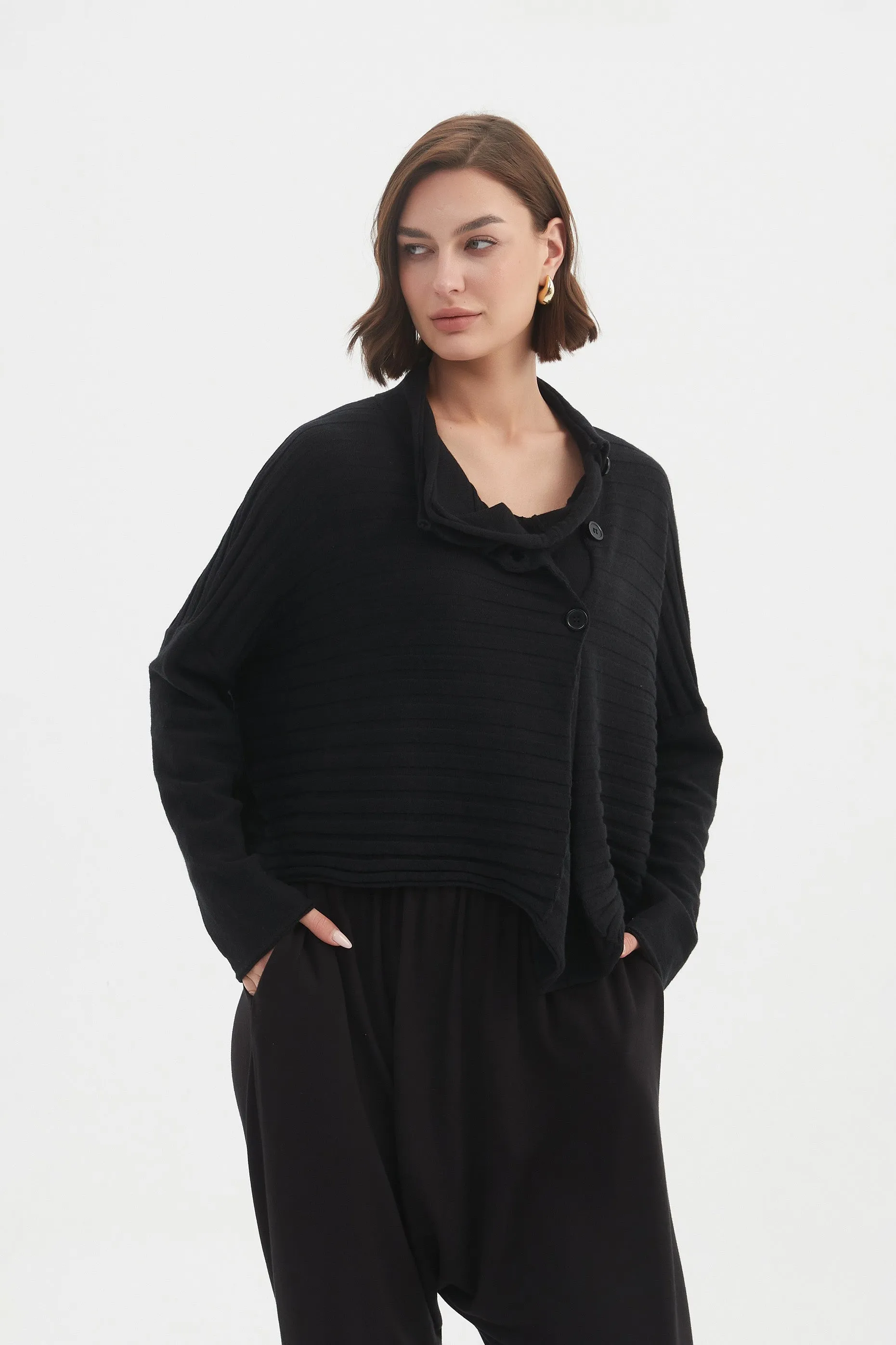 Cowl Neck Button Cardi Black