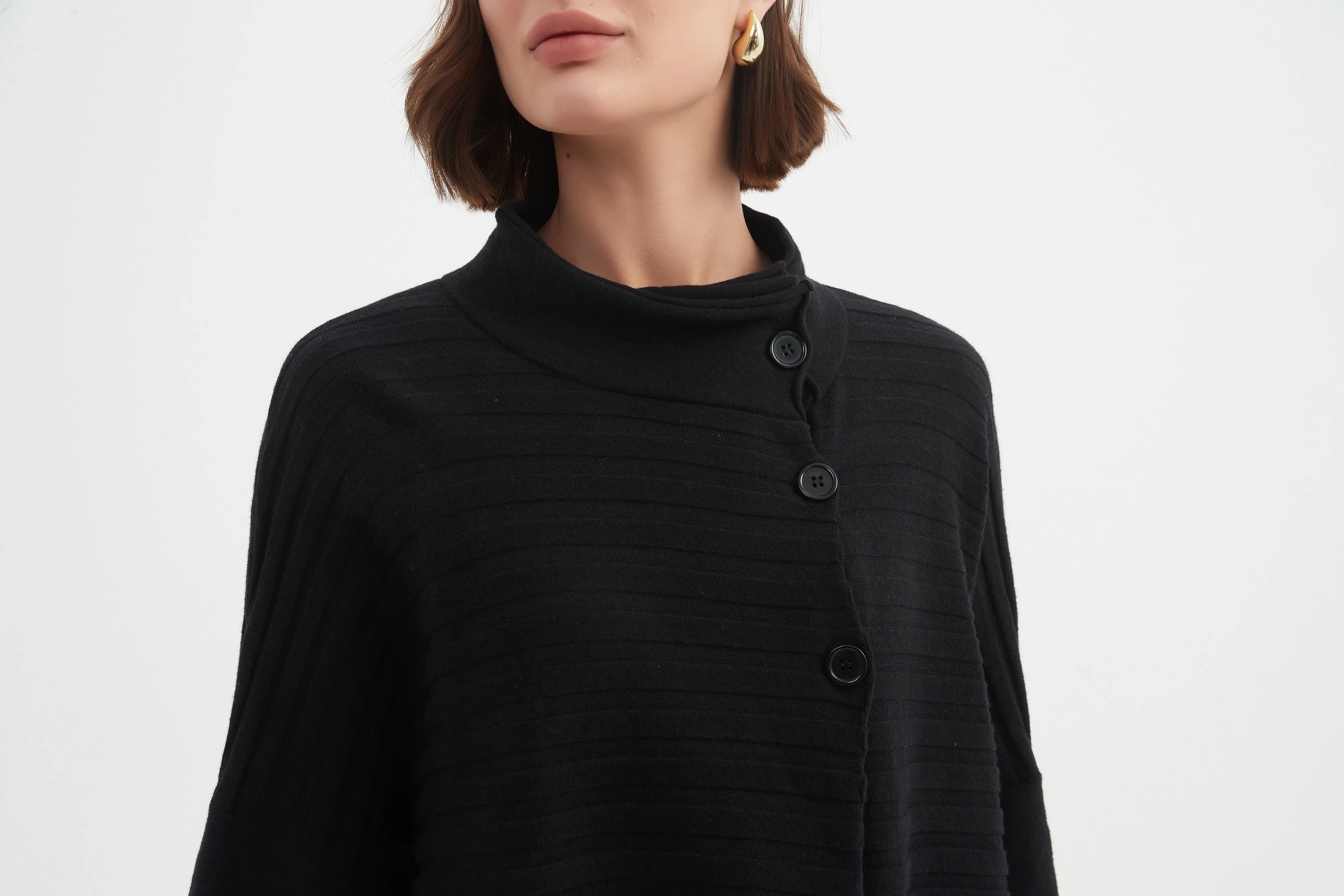 Cowl Neck Button Cardi Black