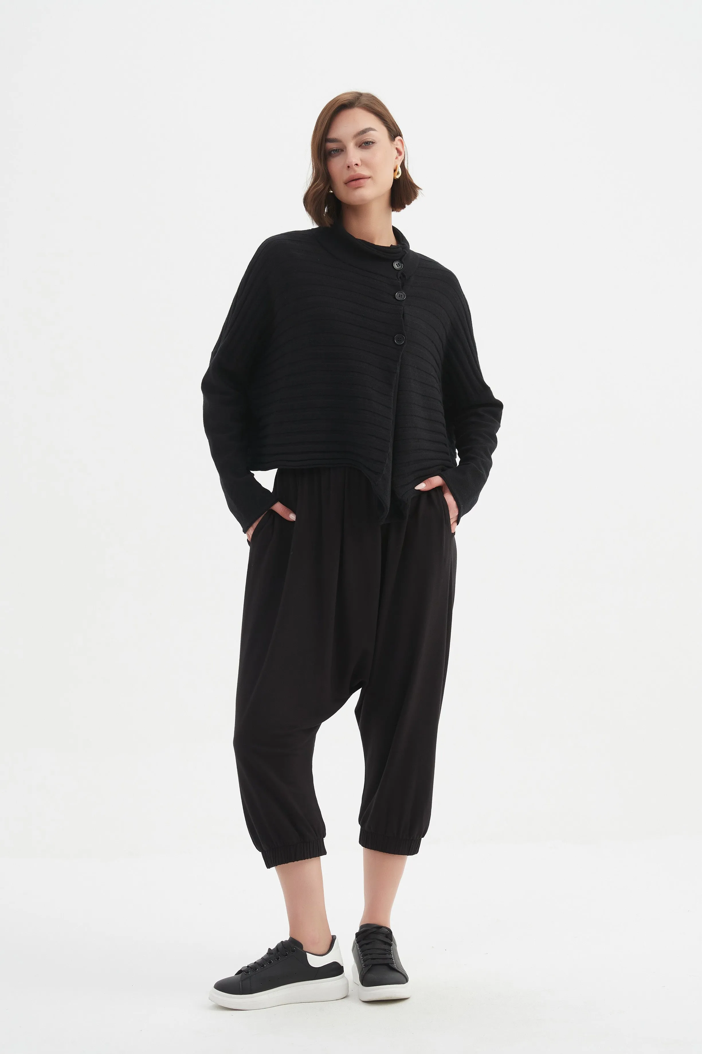 Cowl Neck Button Cardi Black