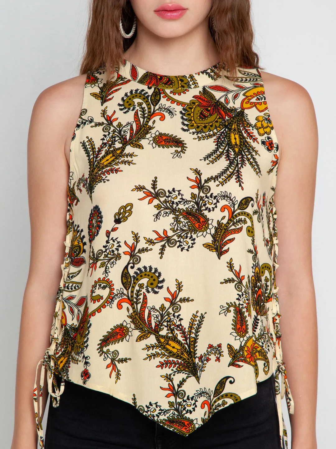 Cream Printed Top