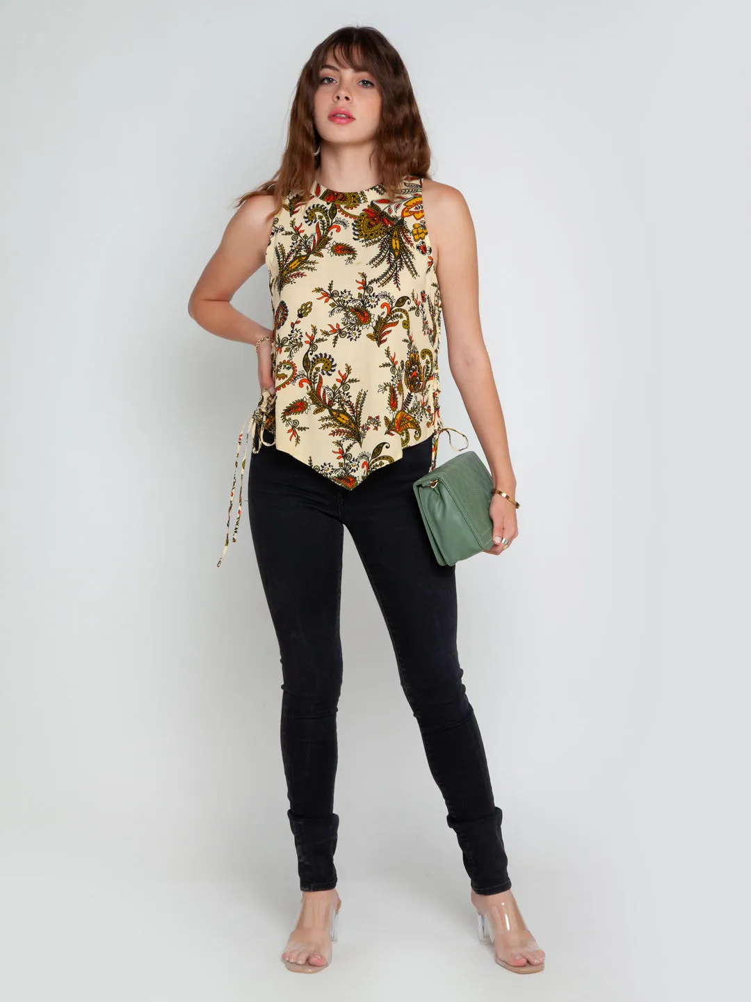 Cream Printed Top