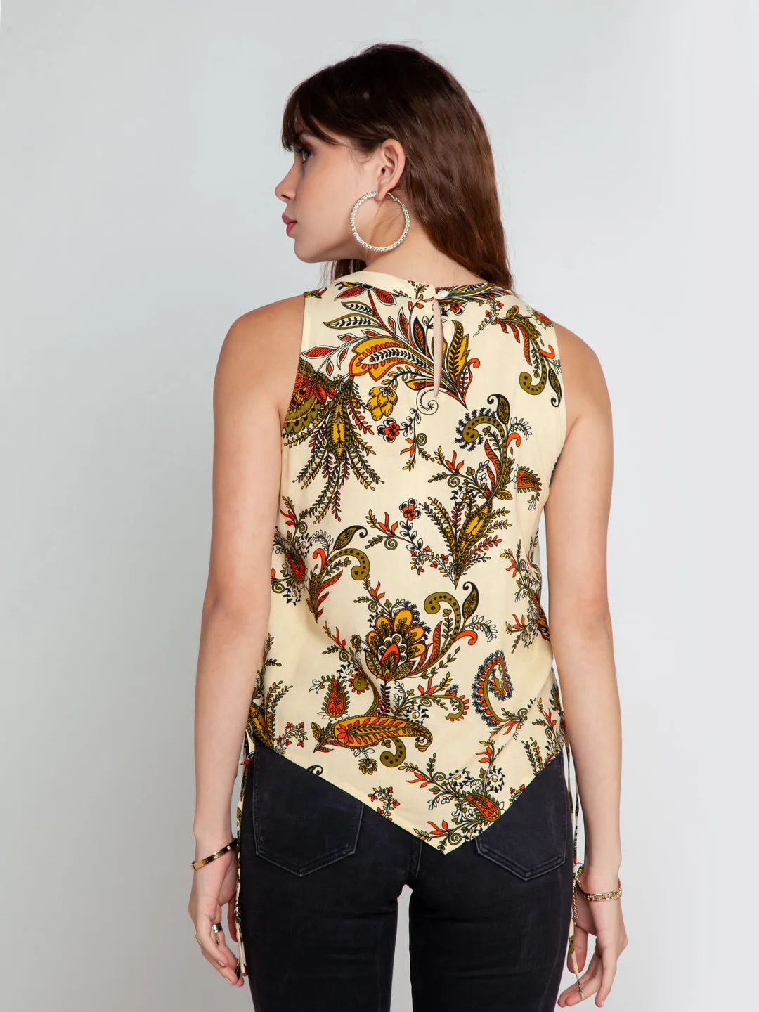 Cream Printed Top
