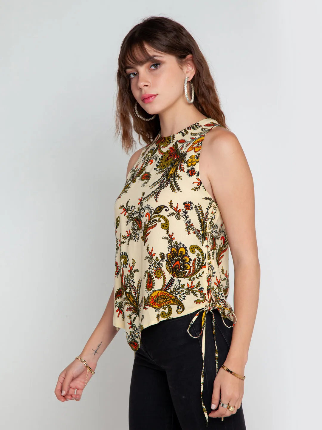 Cream Printed Top