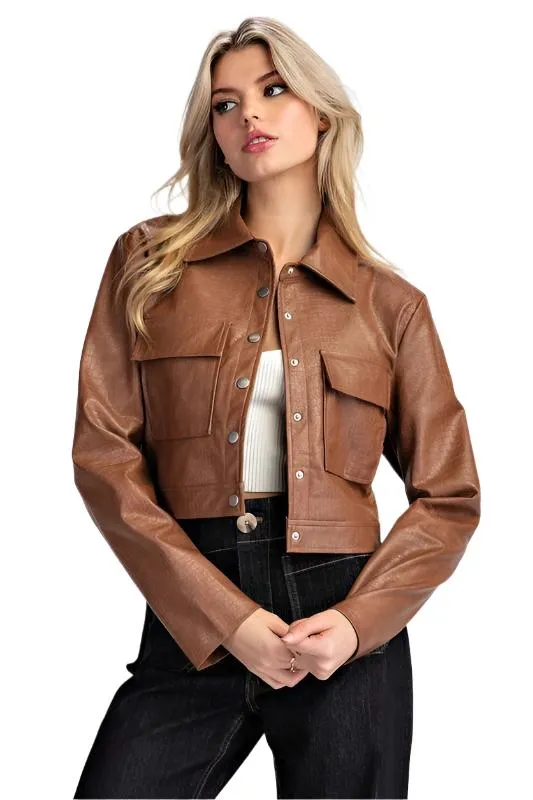Crocodile Pleather Cropped Jacket