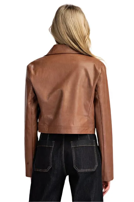 Crocodile Pleather Cropped Jacket