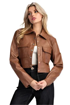 Crocodile Pleather Cropped Jacket