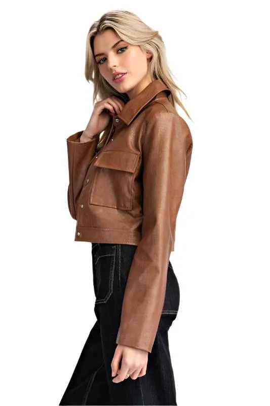 Crocodile Pleather Cropped Jacket