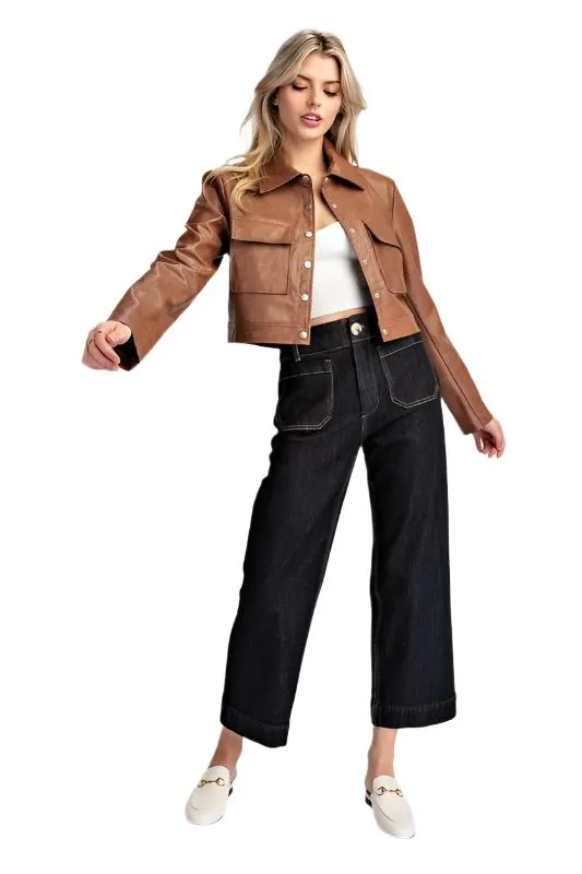 Crocodile Pleather Cropped Jacket