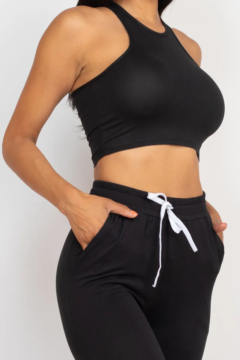 Crop Tank Top & Ruched Pants Set