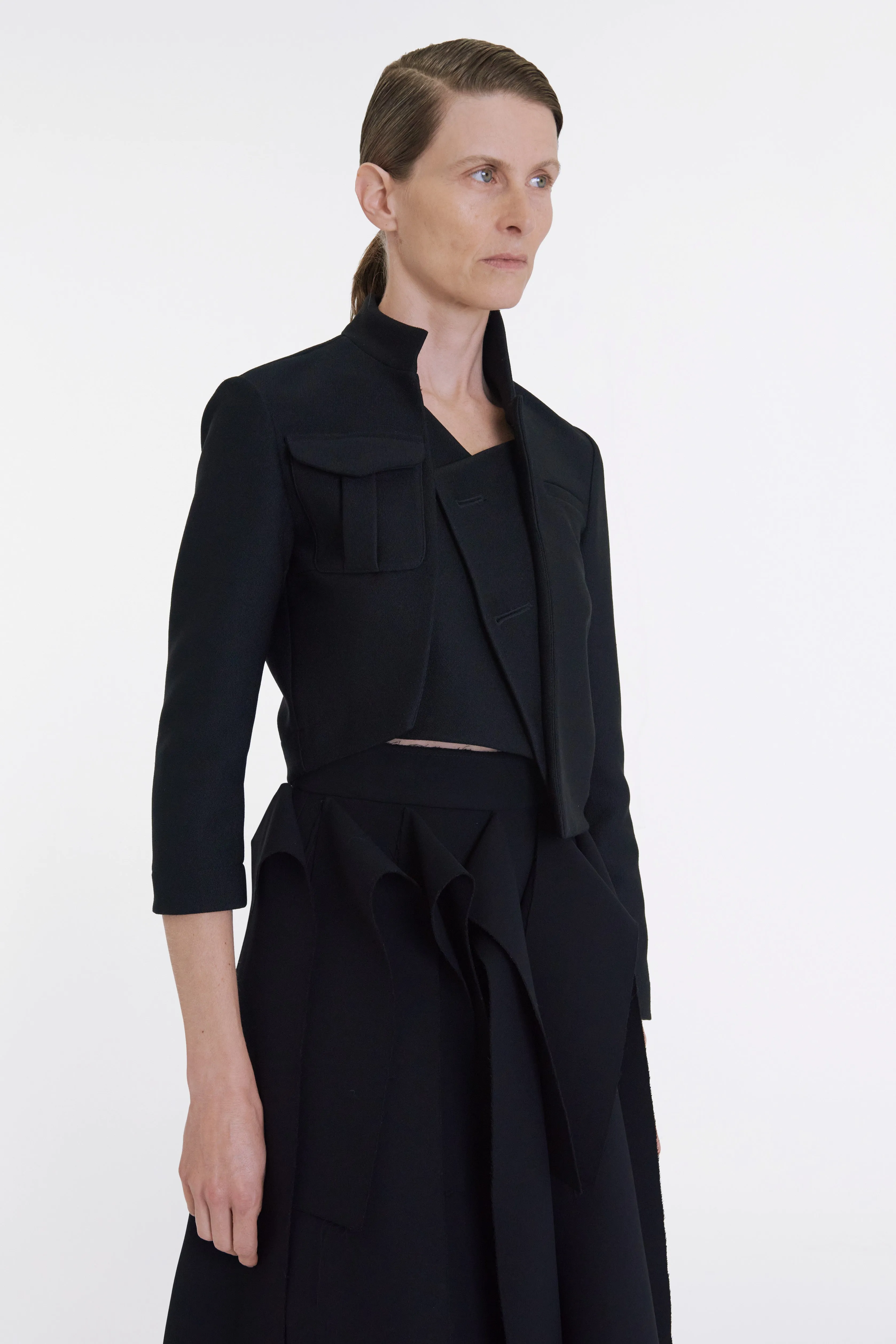 Cropped Asymmetric Jacket Black