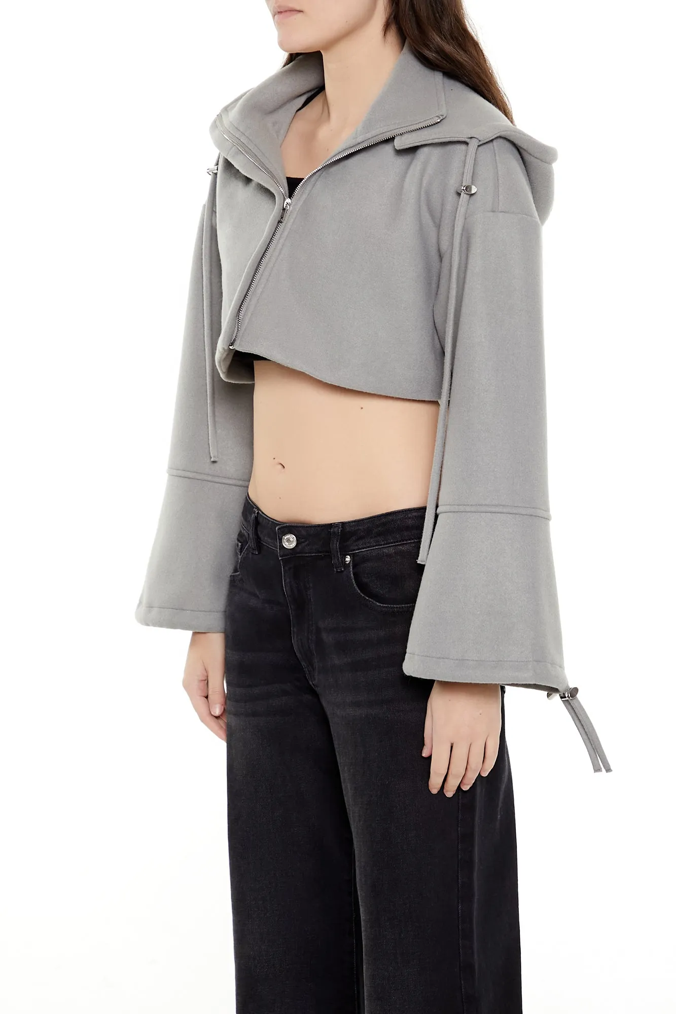 Cropped Hoodie Jacket - Grey