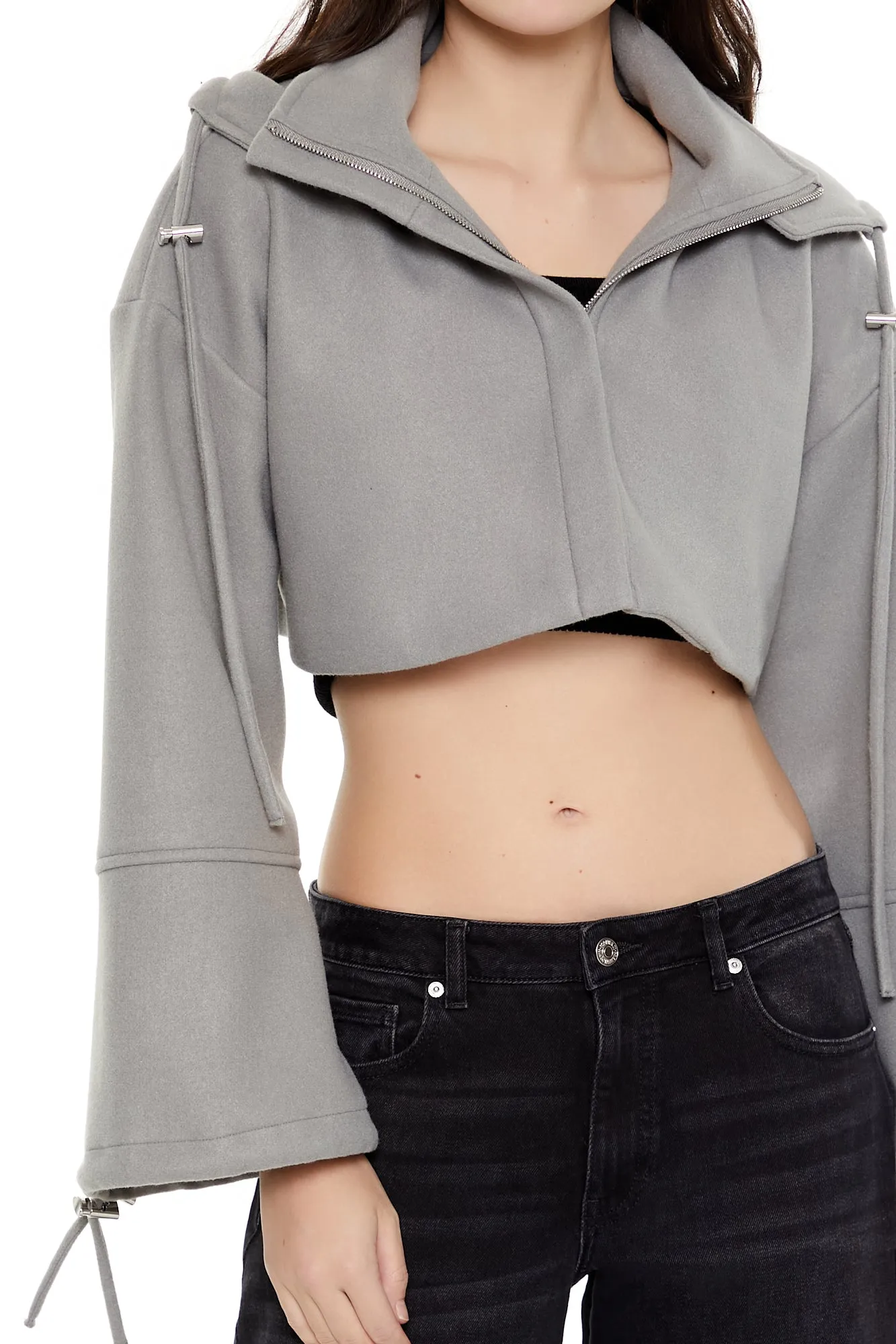Cropped Hoodie Jacket - Grey