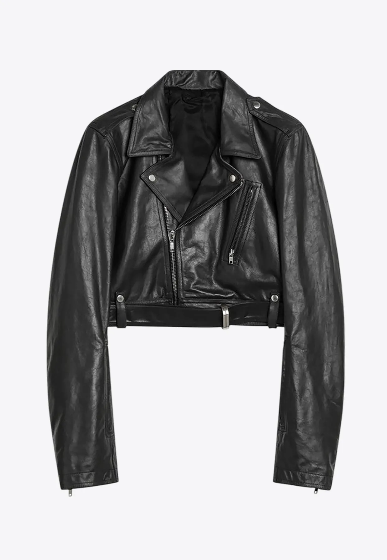 Cropped Leather Biker Jacket