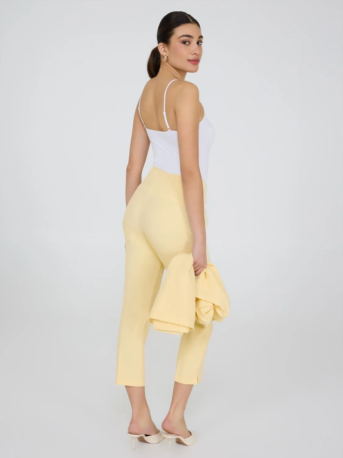 Cropped Straight Leg Pants With Side Slits