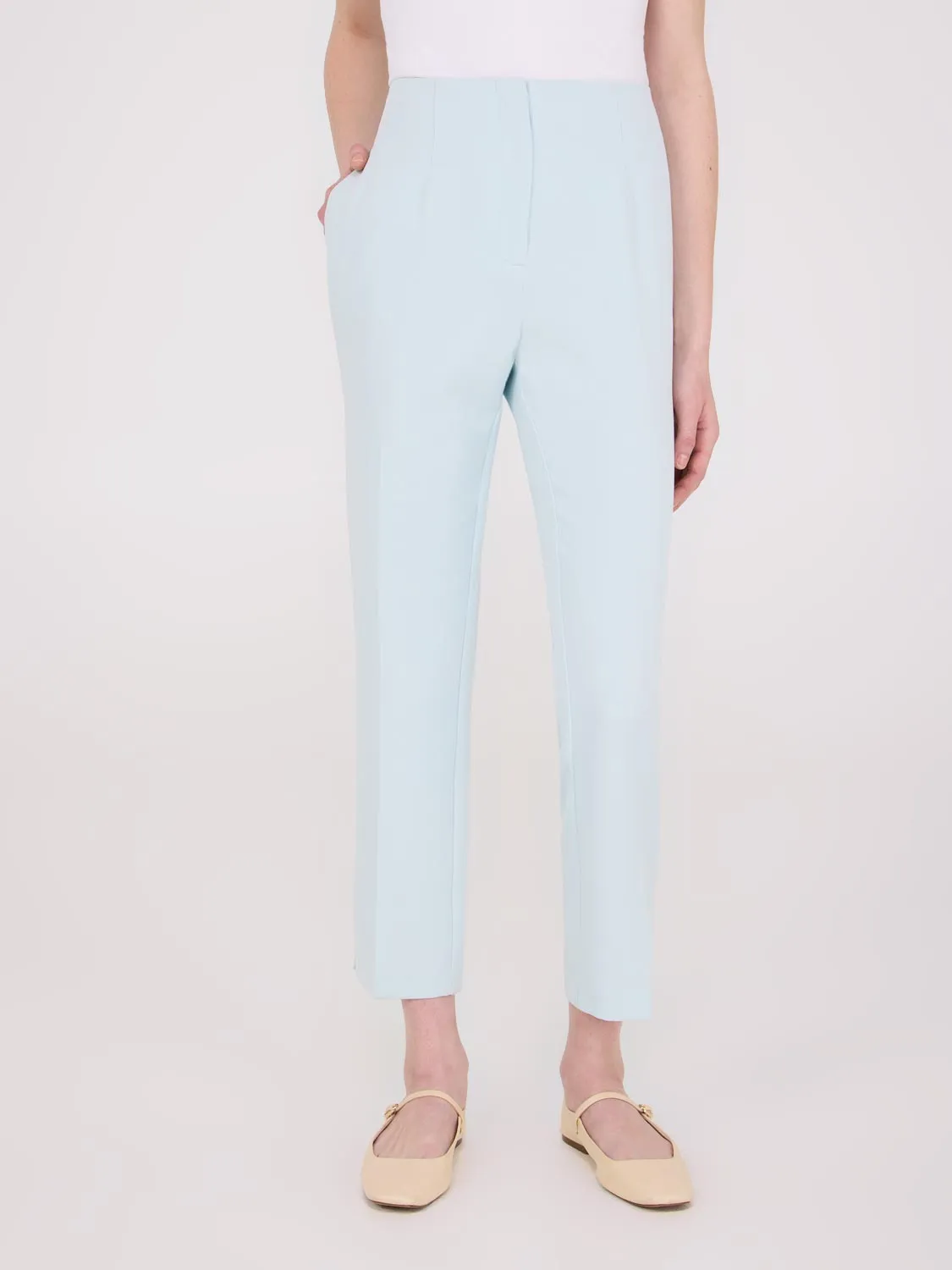 Cropped Straight Leg Pants With Side Slits