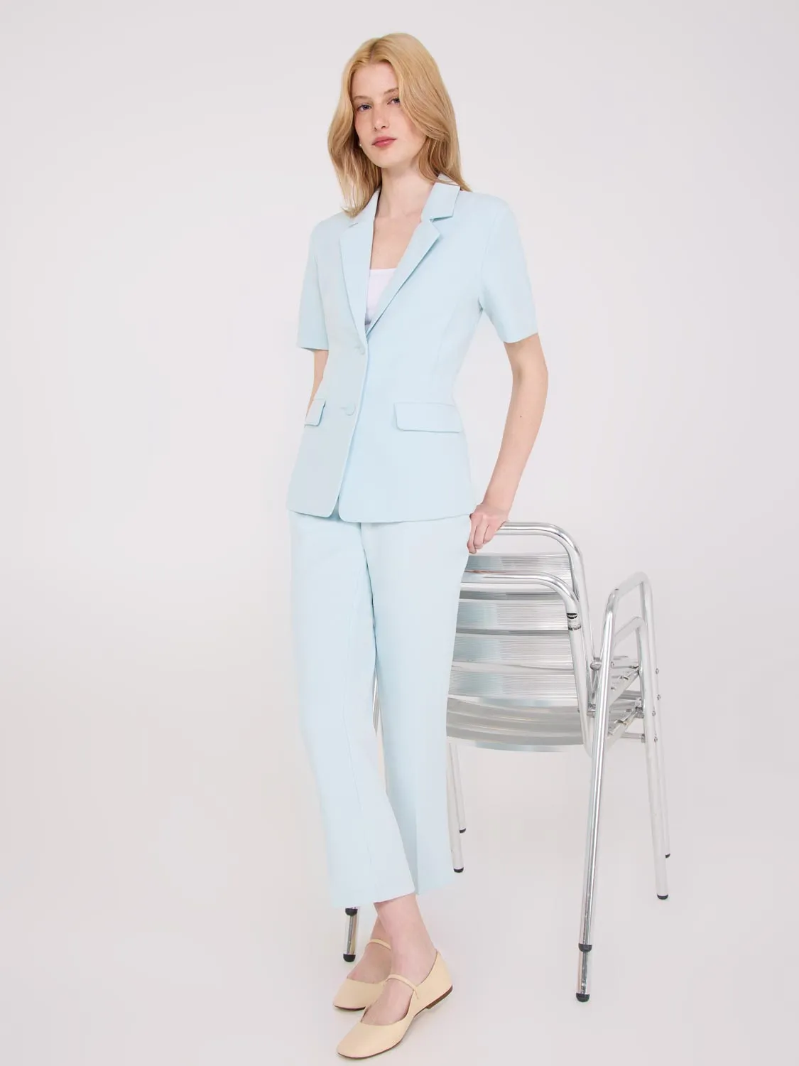 Cropped Straight Leg Pants With Side Slits