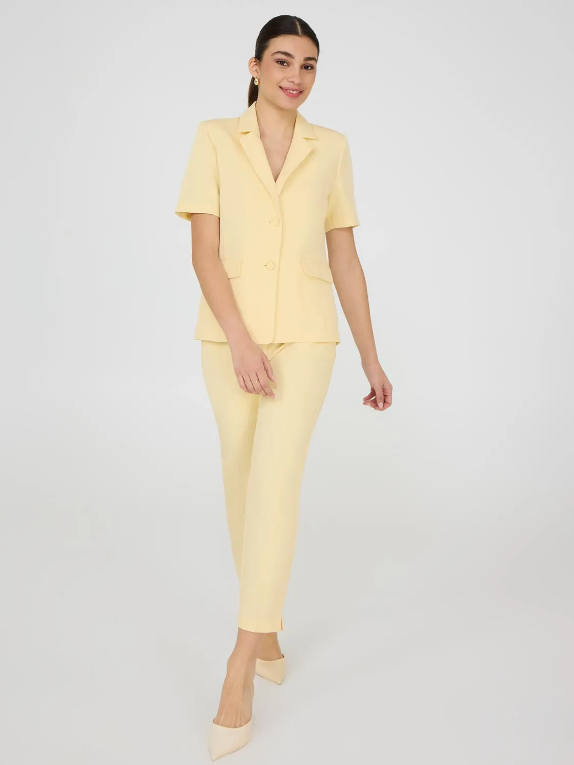 Cropped Straight Leg Pants With Side Slits