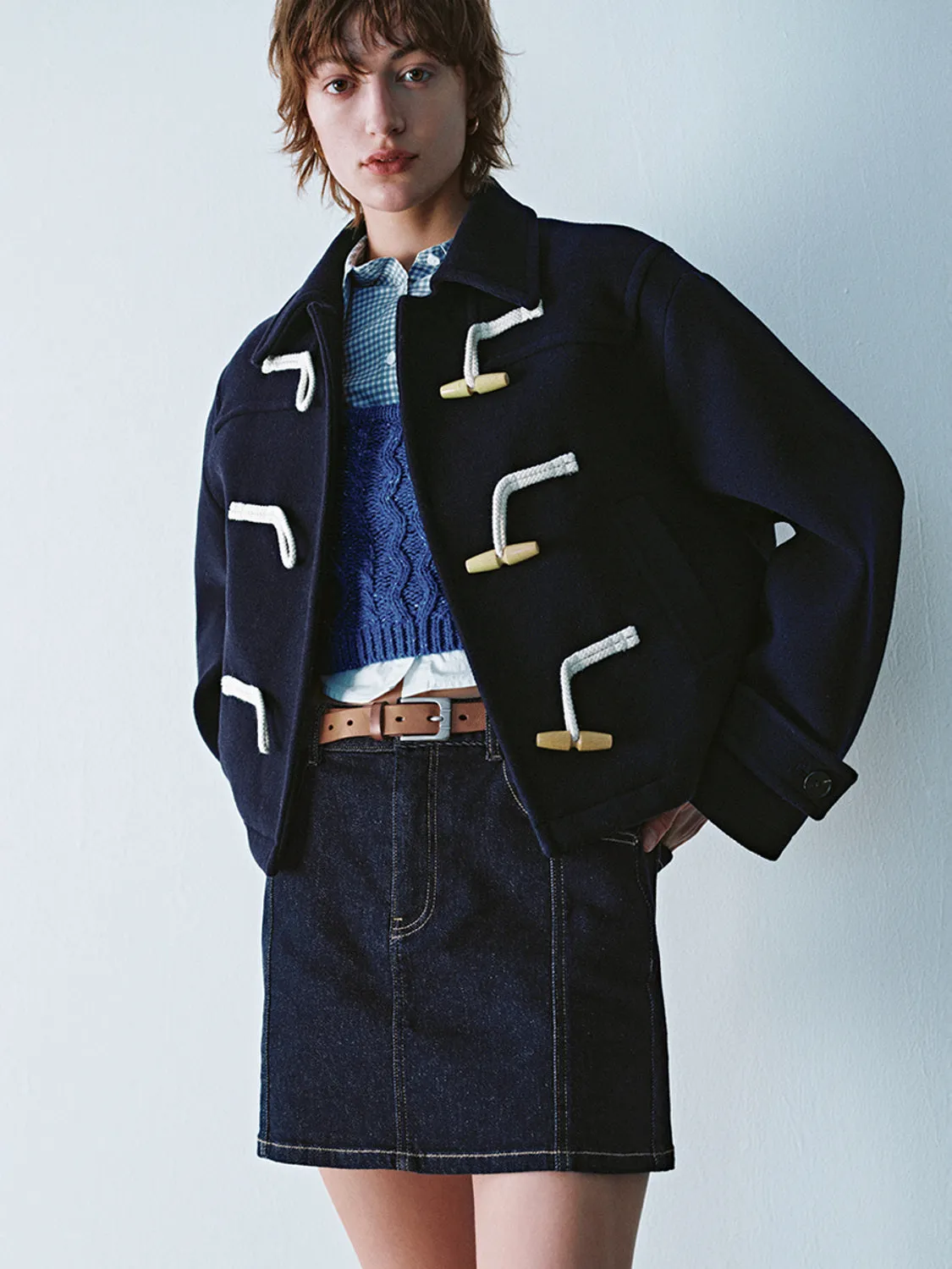 Cropped Toggle Button Loose Jackets