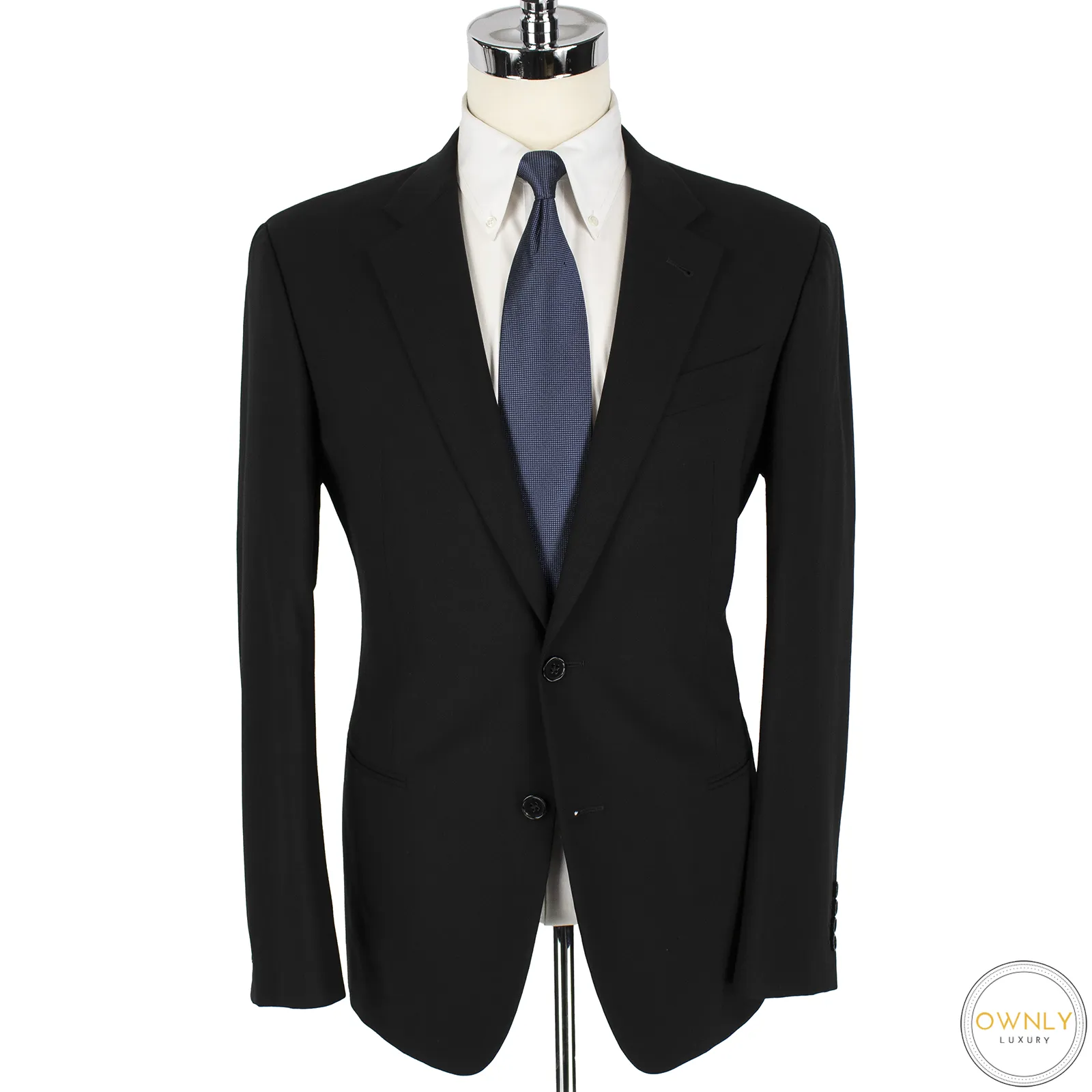 CURRENT Armani Collezioni G Line Black Wool Fresco Flat Front 2Btn Suit 44R